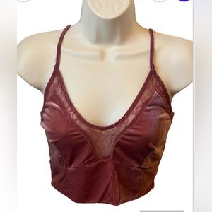 Charlotte Russe Women’s Small Mauve Cropped Velvet Spaghetti Strap Lace Trim Top